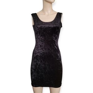 Vintage 90s Black Crushed Velvet Sleeveless Minidress